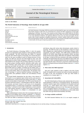 The World Federation of Neurology Brain health for all ages 2025