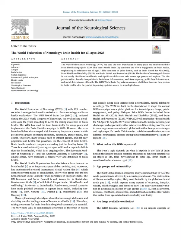 The World Federation of Neurology Brain health for all ages 2025